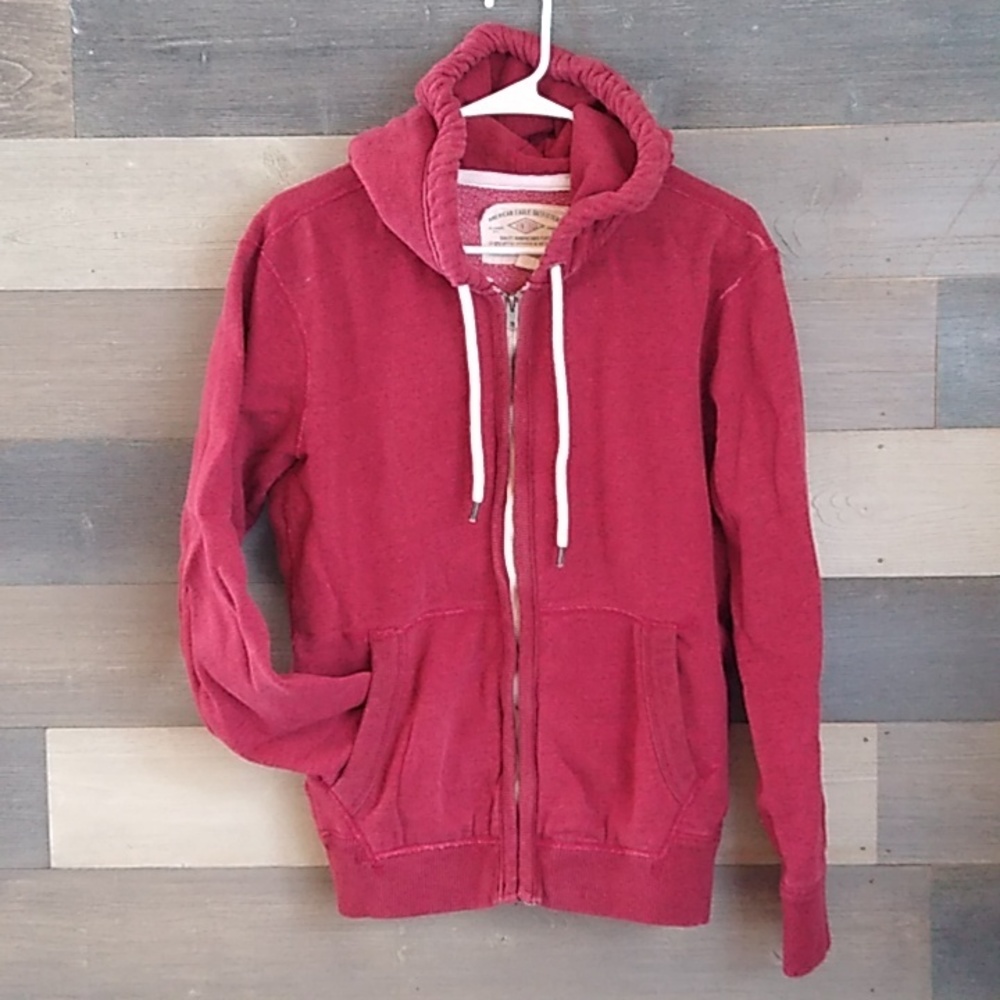 American Eagle Outfitters Men's Full Zip Hooded Sweatshirt Sz S Red